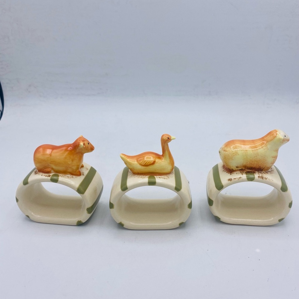 Nikko “Country Market Collection” Set Of 3 Napkin Rings Hand Painted Collectible